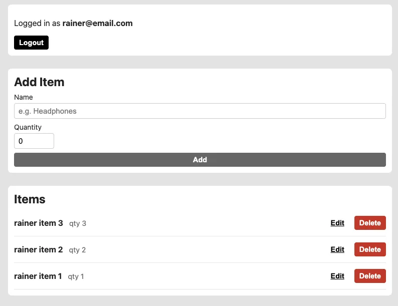 Inventory Management App dashboard